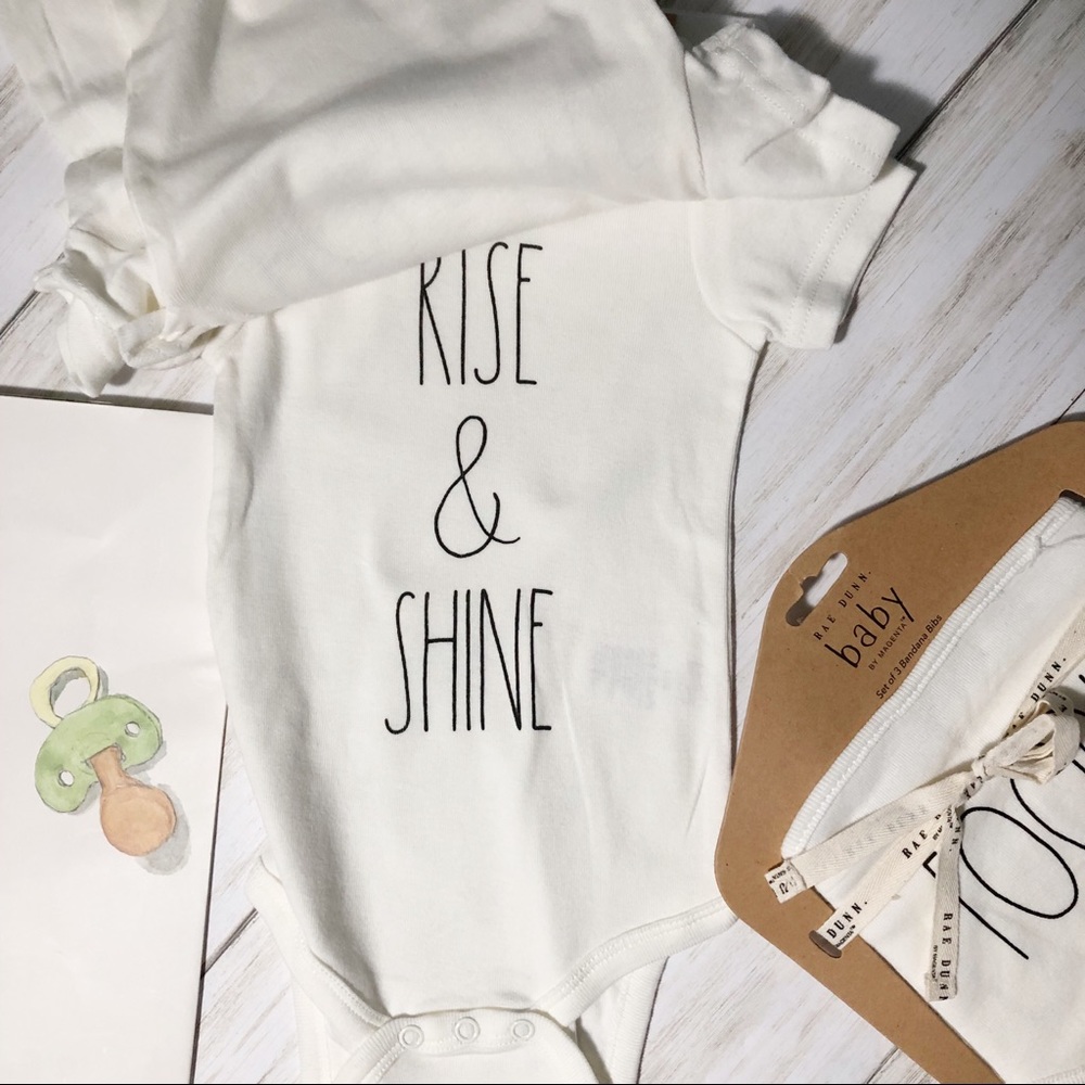 NEW Rae Dunn Onesies & Bib Set with Bonus Gift Bag - Picture 5 of 8